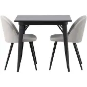 Ebuy24 Tempe eethoek tafel zwart en 2 Velvet stoelen grijs.
