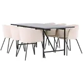 Ebuy24 Astrid eethoek tafel zwart en 6 berit stoelen beige.