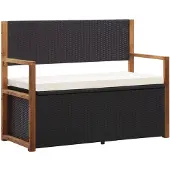 vidaXL Opbergbankje 115 cm poly rattan en massief acaciahout zwart
