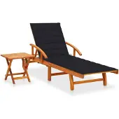 vidaXL Zonnebed met tafel en kussen, gemaakt van massief acaciahout
