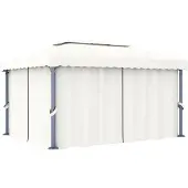 vidaXL Prieel met gordijn 4x3 m aluminium crèmewit