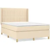 vidaXL Boxspring met matras stof crèmekleurig 140x190 cm