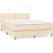 vidaXL Boxspring met matras stof crèmekleurig 140x200 cm