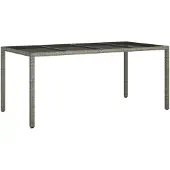 vidaXL Tuintafel 190x90x75 cm gehard glas en poly rattan grijs