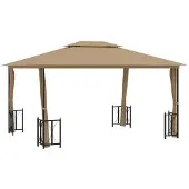 vidaXL Paviljoen met zijwanden en dubbel dak, 3x4 meter, taupekleurig