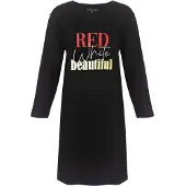 Temptation Dames Nachthemd - Bigshirt - RED White beautiful Print - Zwart - Maat L
