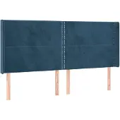 vidaXL Hoofdbord met randen 203x16x118/128 cm fluweel donkerblauw