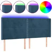 vidaXL Hoofdbord LED 203x16x118/128 cm fluweel donkerblauw