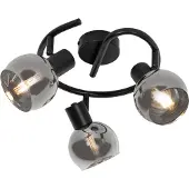 QAZQA Art Deco plafondlamp zwart met smoke glas 3-lichts rond - Vidro
