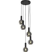 QAZQA Art Deco hanglamp zwart met smoke glas rond 5-lichts - Josje