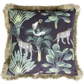 Mars & More kussen fluweel jungle panter zwart gouden franjes 45x45cm*