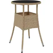 vidaXL Tuintafel Ø60x75 cm gehard glas en poly rattan beige