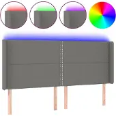 vidaXL Hoofdbord LED 183x16x118/128 cm stof donkergrijs