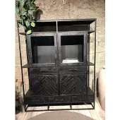 Benoa Vitrinekast Jax visgraat mangohout 160 cm - Zwart