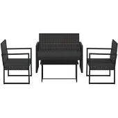 vidaXL 4-delige loungeset voor de tuin met kussens, zwart, van polyrotan