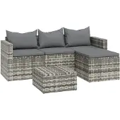 vidaXL 3-delige Loungeset met kussens poly rattan grijs