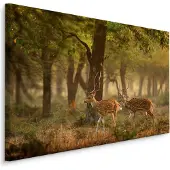 Karo-art Schilderij - Jonge Hertjes in het Bos, Premium Print