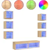 vidaXL 8-delige Tv-wandmeubelset met LED bewerkt hout sonoma eiken