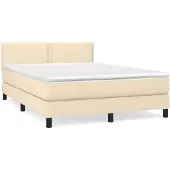 vidaXL Boxspring met matras stof crèmekleurig 140x200 cm
