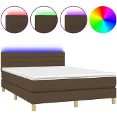 vidaXL Boxspringbed met matras en LED-verlichting, donkerbruin, 140x190 cm, stof