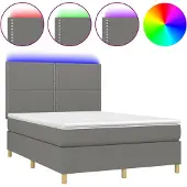 vidaXL Boxspringbed met matras en LED-verlichting, donkergrijs, 140x190 cm, gestoffeerd