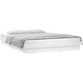 vidaXL Massief houten bed met LED-verlichting, wit, 135x190 cm