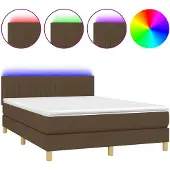 vidaXL Boxspring met matras en LED stof donkerbruin 140x190 cm