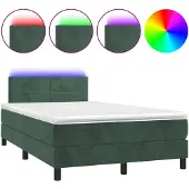 vidaXL Boxspringbed met matras en LED-verlichting, donkergroen, 120x200 cm, fluweel