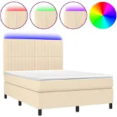 vidaXL Boxspringbed met matras en LED-verlichting, crème kleur, 140x200 cm, gestoffeerd
