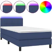 vidaXL Boxspring met matras en LED stof blauw 100x200 cm