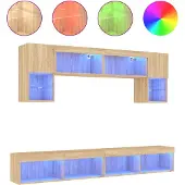 vidaXL 6-delige Tv-wandmeubelset met LED bewerkt hout sonoma eiken