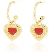 Oozoo Gold coloured earrings with red heart charm