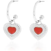 Oozoo Silver coloured earrings with red heart charm