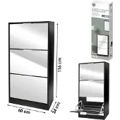 Urban Living "PRATIK" SCHOENENREK 3 LADES ZWART MET SPIEGELDEUR 60X24X116CM