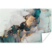 PosterMonkey Poster Blauw - Marmer - Goud - 120x80 cm