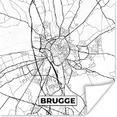 PosterMonkey Poster Zwart Wit – België – Plattegrond – Stadskaart – Kaart – Brugge - 75x75 cm