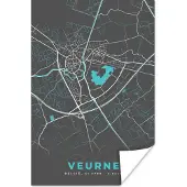 PosterMonkey Poster België – Veurne – Stadskaart – Kaart – Blauw – Plattegrond - 60x90 cm