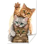 PosterMonkey Poster Katten - Illustratie - Huisdieren - Poes - 20x30 cm