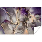 PosterMonkey Poster Goud - Paars - Marmer - 60x40 cm