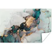 PosterMonkey Poster Marmer print - Goud - Blauw - 180x120 cm XXL
