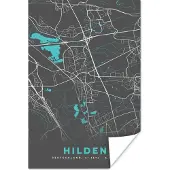 PosterMonkey Poster Blauw – Duitsland – Plattegrond – Stadskaart – Kaart – Hilden - 60x90 cm