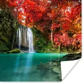 PosterMonkey Poster Waterval - boom - Rood - Herfst - Water - 30x30 cm