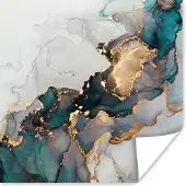 PosterMonkey Poster Blauw - Marmer - Goud - 50x50 cm