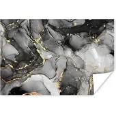 PosterMonkey Poster Marmer - Zwart - Goud - Grijs - 90x60 cm