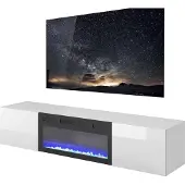 Home Style Zwevend Tv-meubel Livo 180 cm breed wit met sfeerhaard