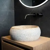 Loutro Waskom rocky s rond 40x40x15 cm marmer sand