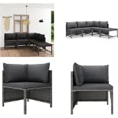 vidaXL 5-delige Loungeset met kussens poly rattan grijs