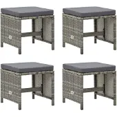 vidaXL Tuinkrukken 4 st met kussens poly rattan grijs