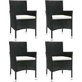 vidaXL Tuinstoelen met kussens, 4 stuks, polyrotan, zwart