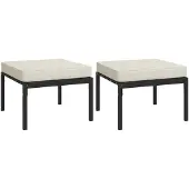 vidaXL Tuinvoetenbanken met zandkleur kussens 2 st 60x60x35 cm staal